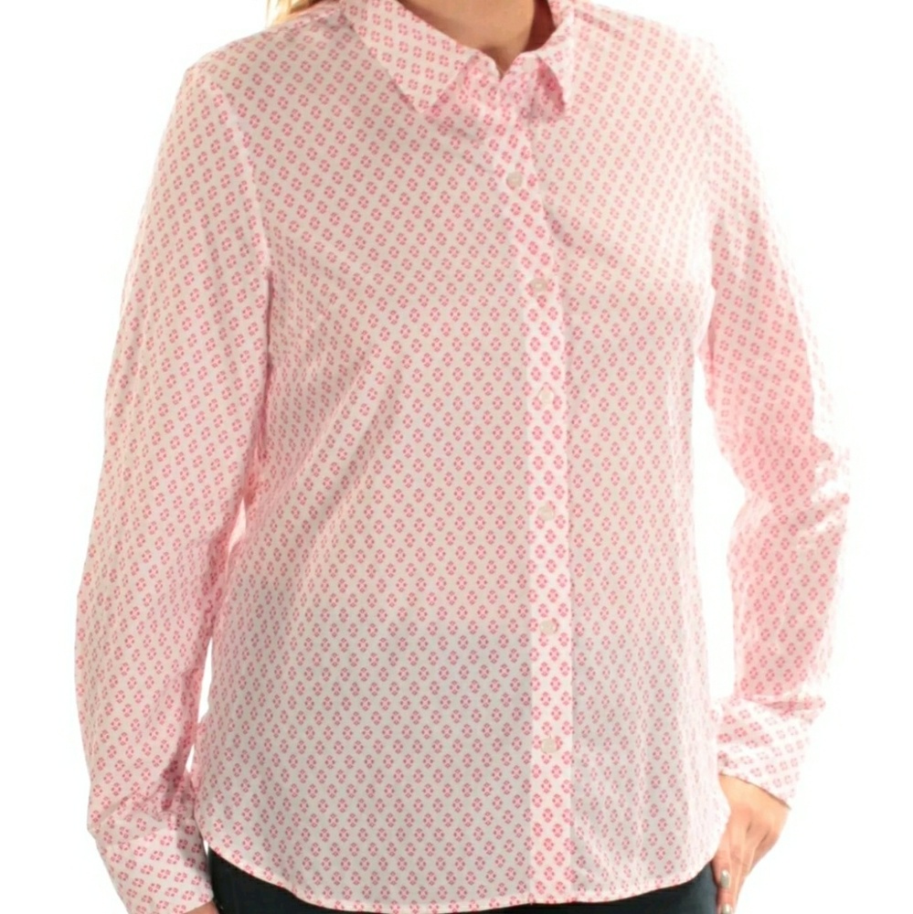 Tommy Hilfiger Women's Pink Cuffed Button Up Top